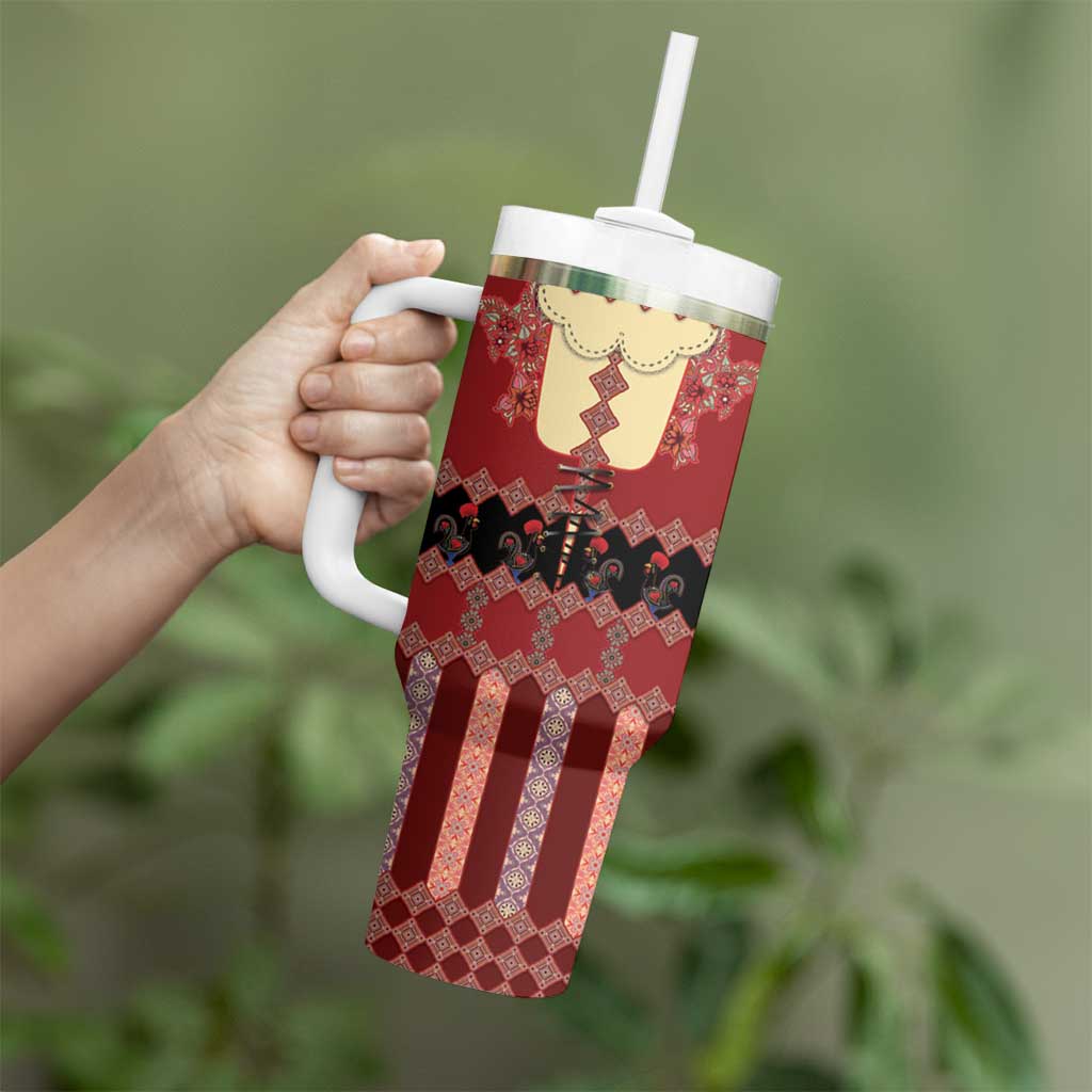 Portugal National Costume Tumbler With Handle Barcelos Rooster Patterns - Wonder Print Shop