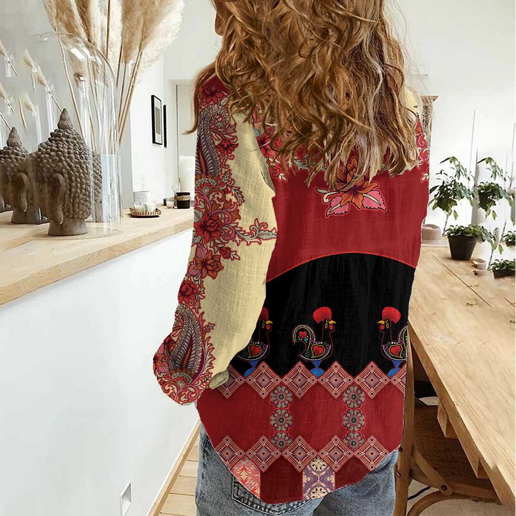 Portugal National Costume Women Casual Shirt Barcelos Rooster Patterns - Wonder Print Shop