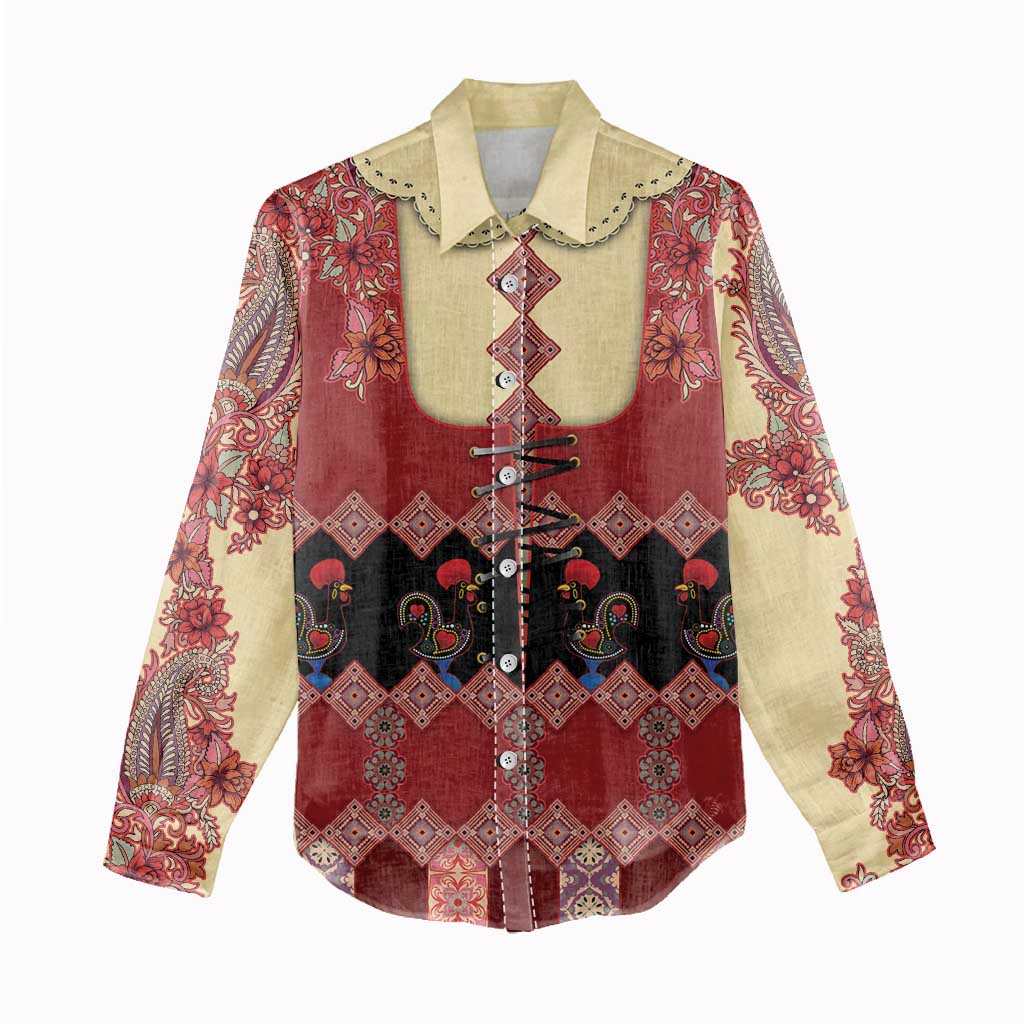 Portugal National Costume Women Casual Shirt Barcelos Rooster Patterns - Wonder Print Shop