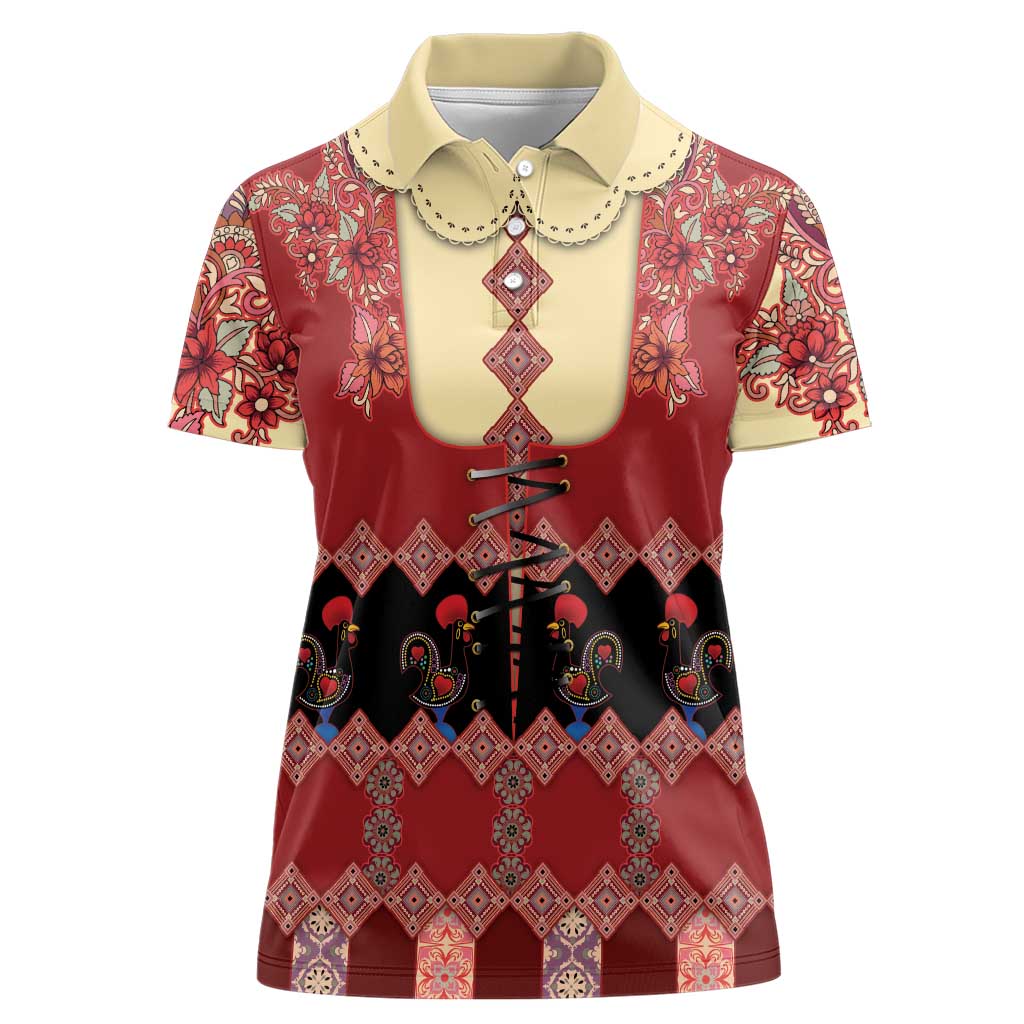 Portugal National Costume Women Polo Shirt Barcelos Rooster Patterns - Wonder Print Shop