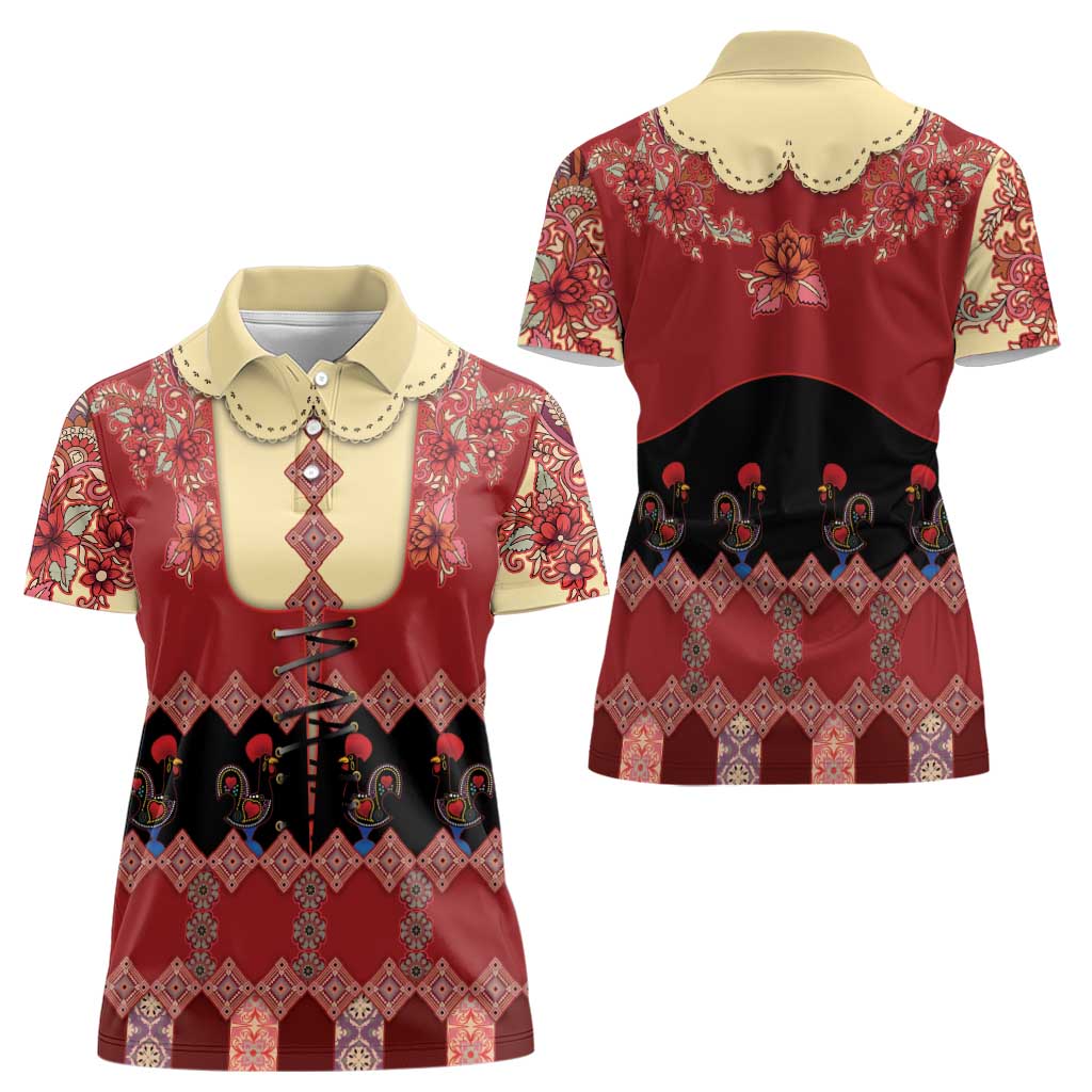 Portugal National Costume Women Polo Shirt Barcelos Rooster Patterns - Wonder Print Shop
