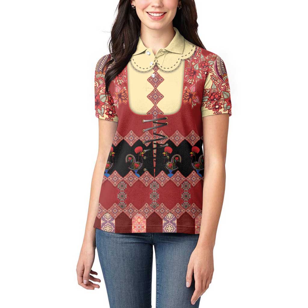 Portugal National Costume Women Polo Shirt Barcelos Rooster Patterns - Wonder Print Shop