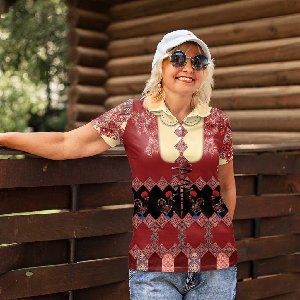 Portugal National Costume Women Polo Shirt Barcelos Rooster Patterns - Wonder Print Shop