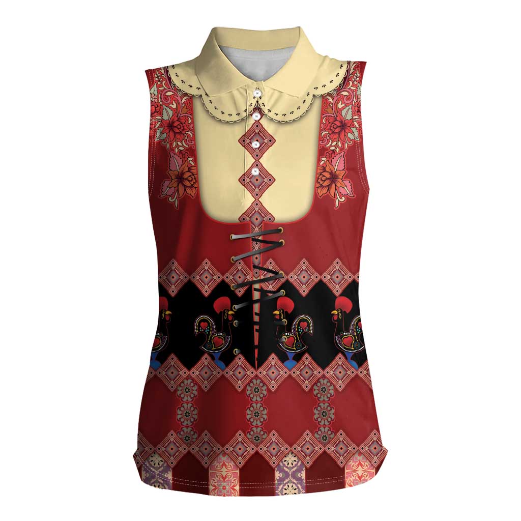 Portugal National Costume Women Sleeveless Polo Shirt Barcelos Rooster Patterns - Wonder Print Shop