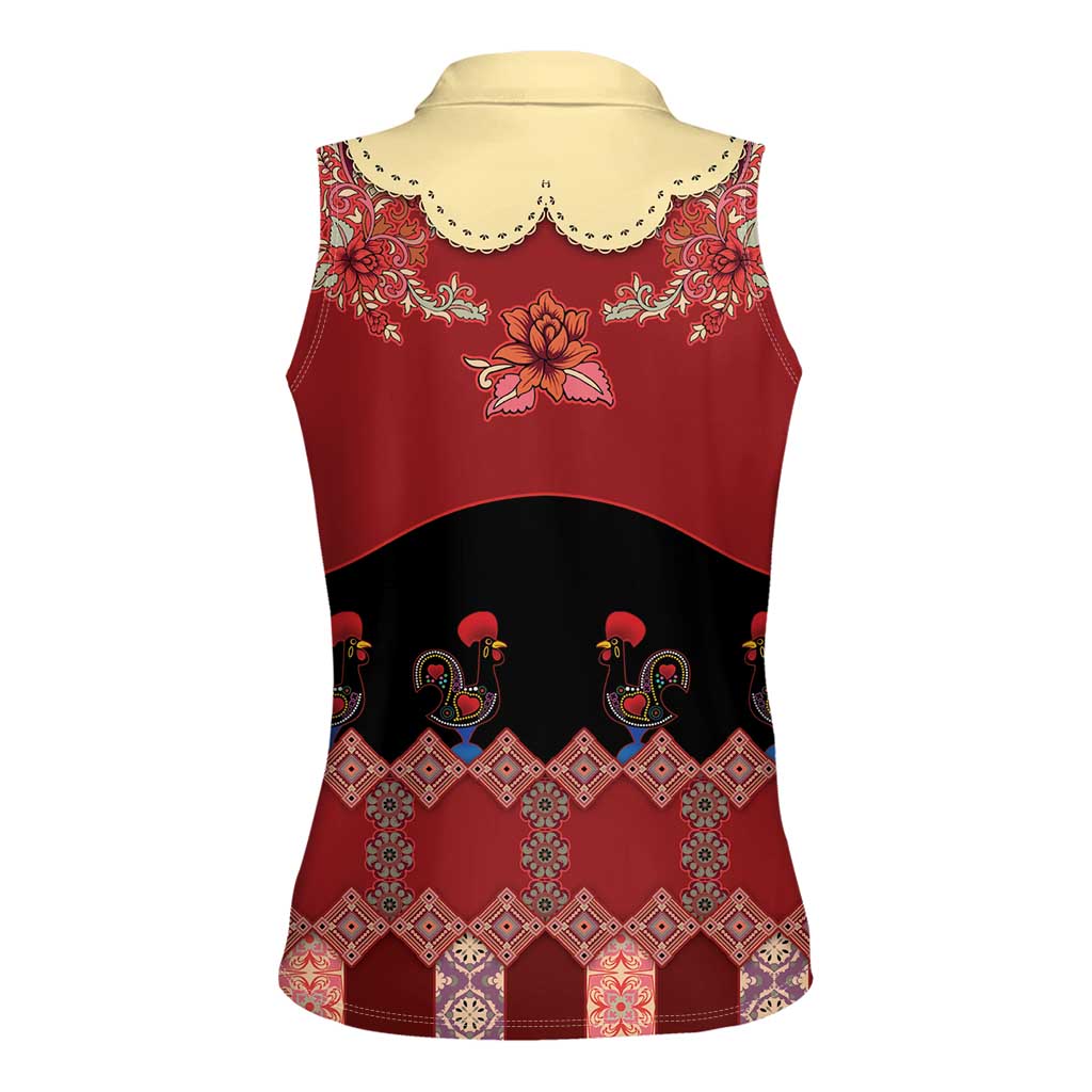 Portugal National Costume Women Sleeveless Polo Shirt Barcelos Rooster Patterns - Wonder Print Shop