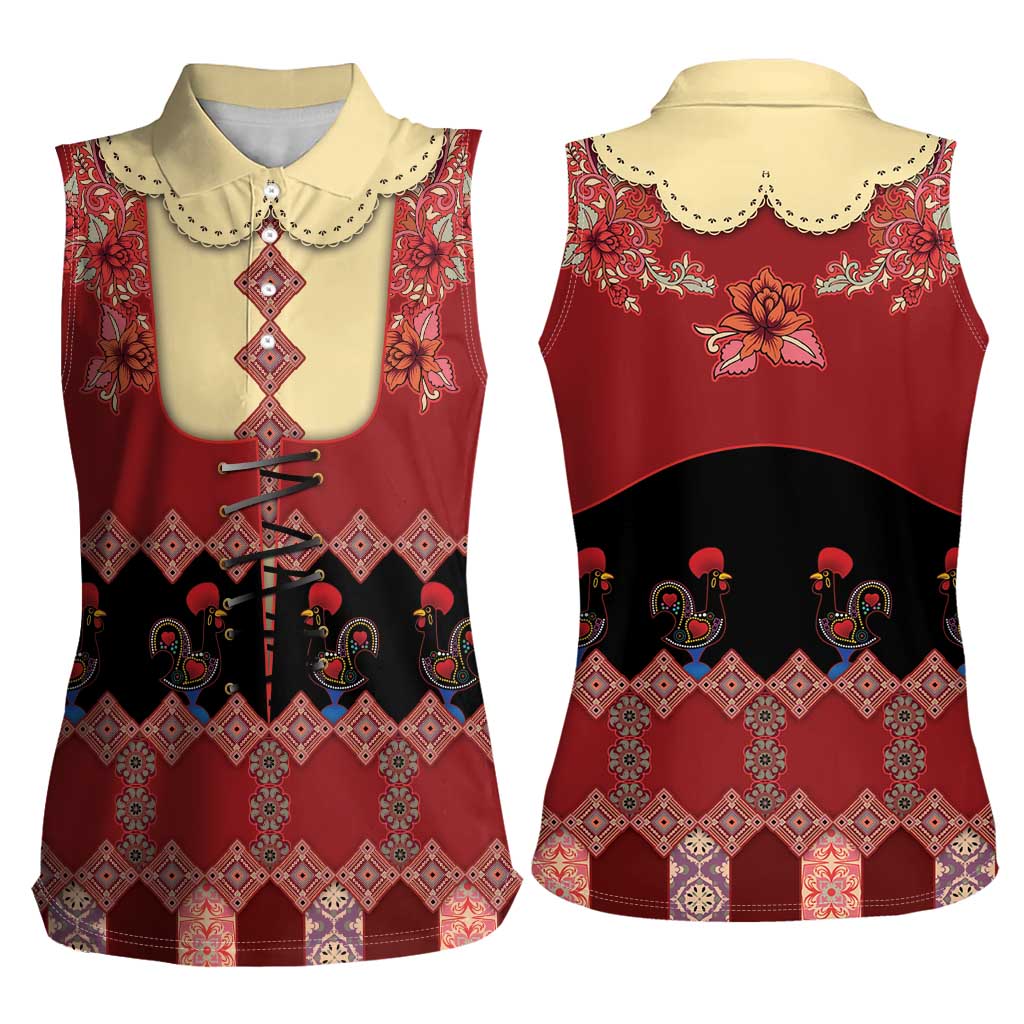 Portugal National Costume Women Sleeveless Polo Shirt Barcelos Rooster Patterns - Wonder Print Shop
