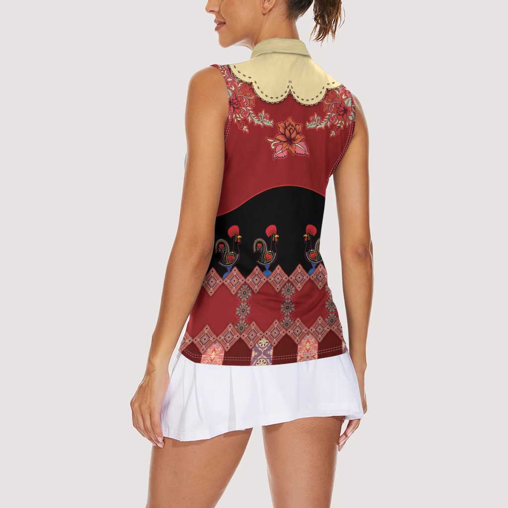 Portugal National Costume Women Sleeveless Polo Shirt Barcelos Rooster Patterns - Wonder Print Shop