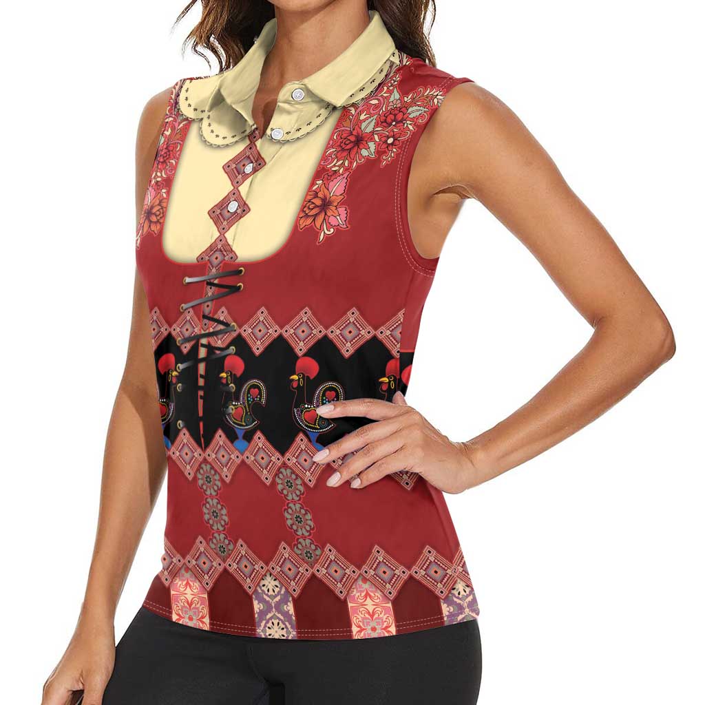 Portugal National Costume Women Sleeveless Polo Shirt Barcelos Rooster Patterns - Wonder Print Shop