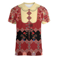 Portugal National Costume Women V-Neck T-Shirt Barcelos Rooster Patterns - Wonder Print Shop