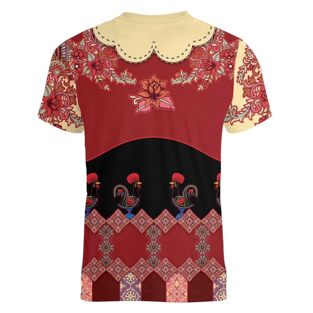 Portugal National Costume Women V-Neck T-Shirt Barcelos Rooster Patterns - Wonder Print Shop