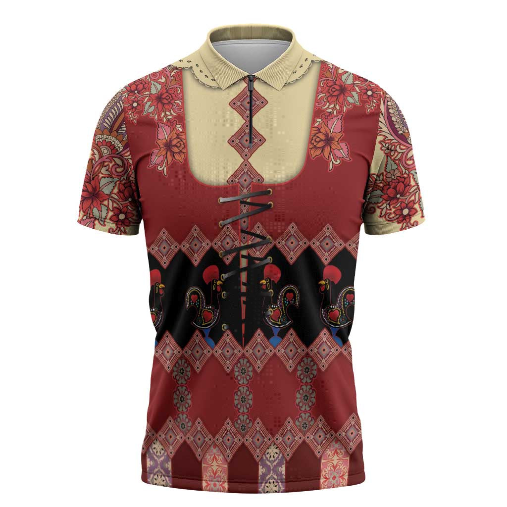 Portugal National Costume Zipper Polo Shirt Barcelos Rooster Patterns - Wonder Print Shop