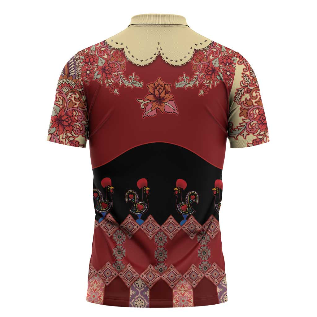 Portugal National Costume Zipper Polo Shirt Barcelos Rooster Patterns - Wonder Print Shop