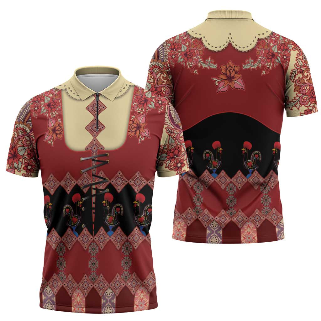 Portugal National Costume Zipper Polo Shirt Barcelos Rooster Patterns - Wonder Print Shop