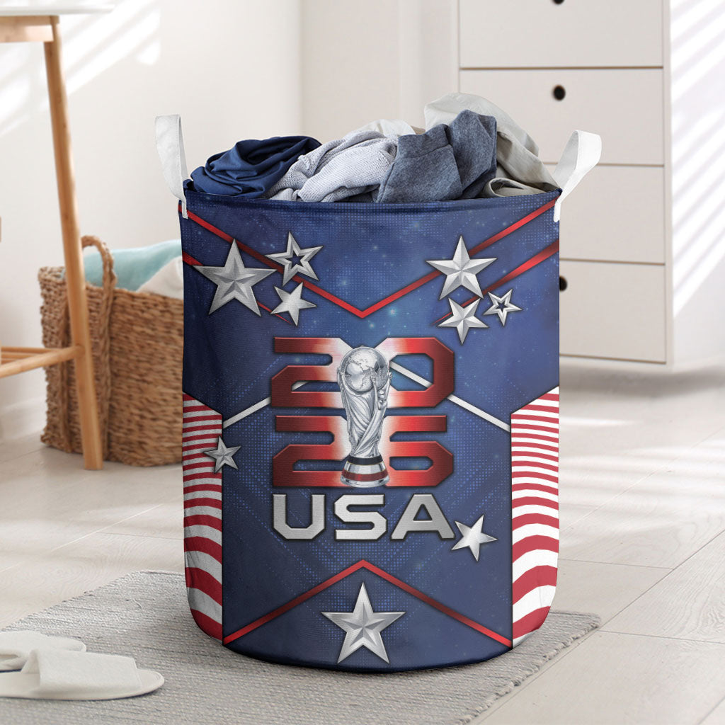 United States Soccer Laundry Basket American Flag Stars Trophy