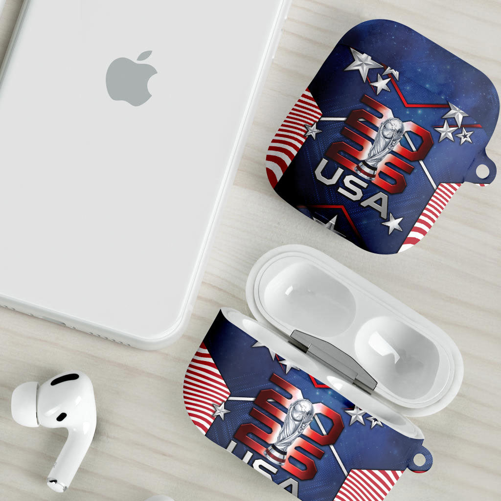 United States Soccer AirPods Case American Flag Stars Trophy