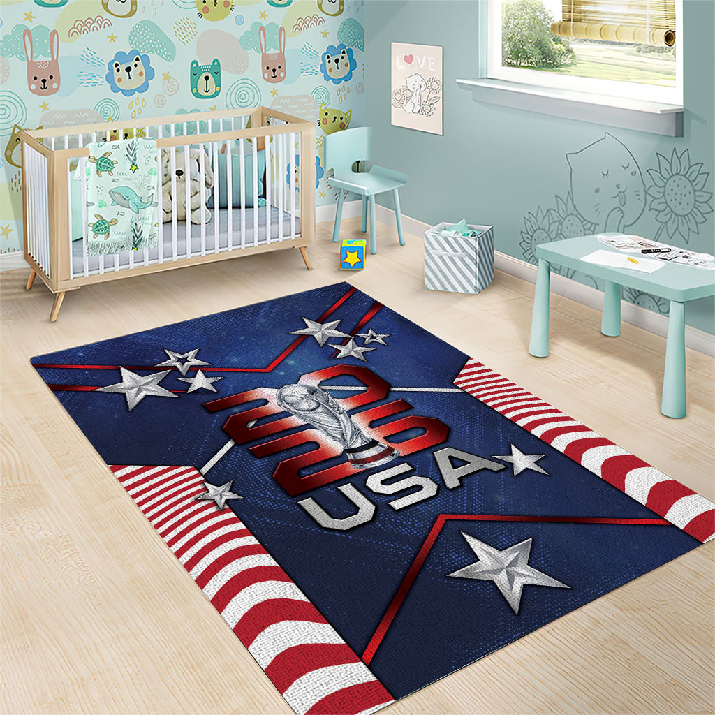 United States Soccer Area Rug American Flag Stars Trophy