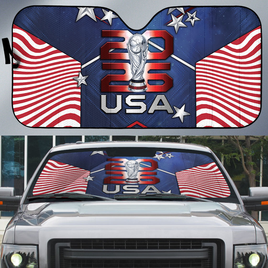 United States Soccer Auto Sun Shade American Flag Stars Trophy