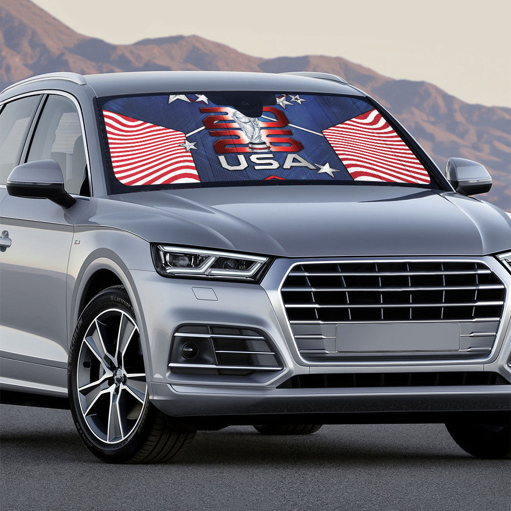 United States Soccer Auto Sun Shade American Flag Stars Trophy