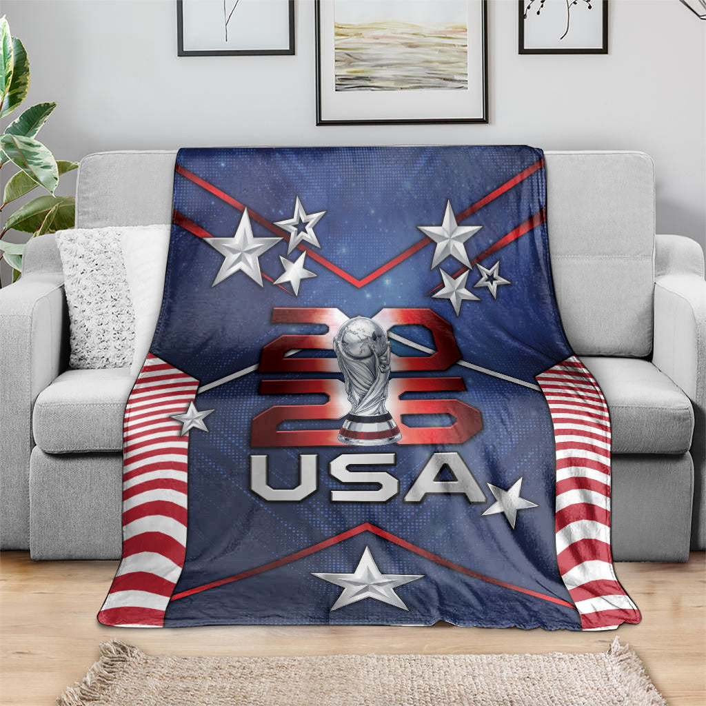 United States Soccer Blanket American Flag Stars Trophy