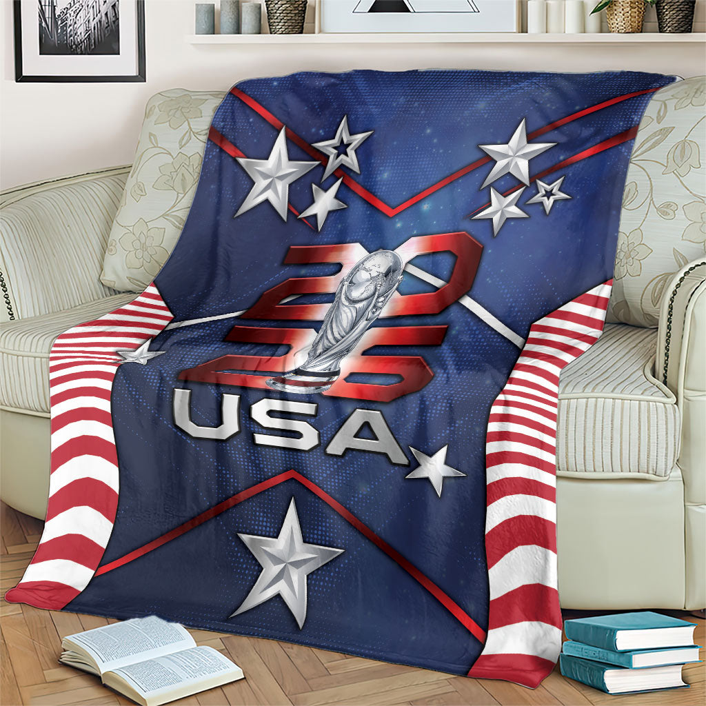 United States Soccer Blanket American Flag Stars Trophy