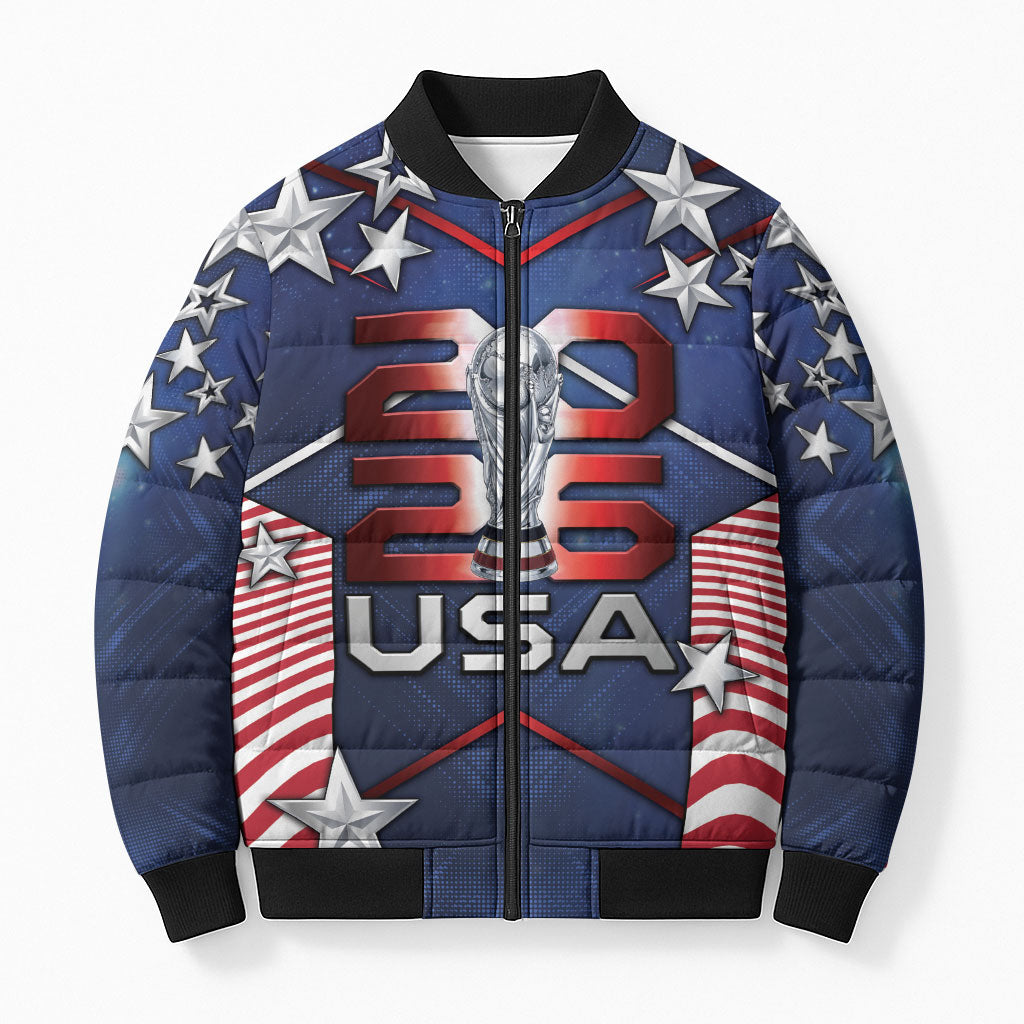 Custom United States Soccer Bomber Puffer Jacket American Flag Stars Trophy