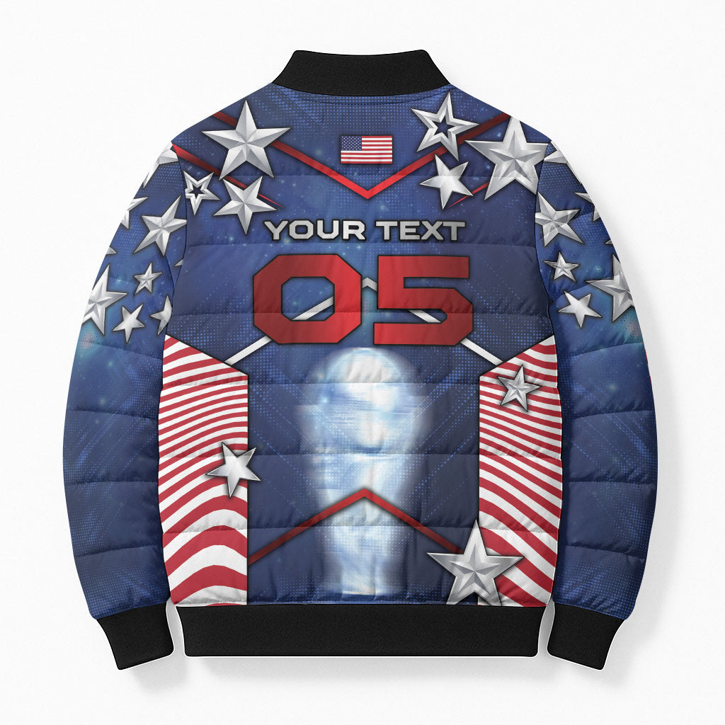 Custom United States Soccer Bomber Puffer Jacket American Flag Stars Trophy
