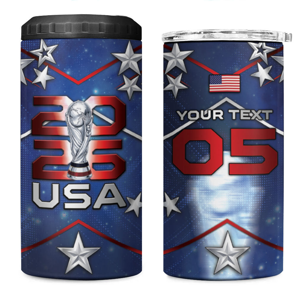 Custom United States Soccer 4 in 1 Can Cooler Tumbler American Flag Stars Trophy