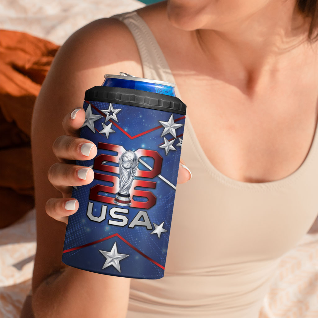 Custom United States Soccer 4 in 1 Can Cooler Tumbler American Flag Stars Trophy