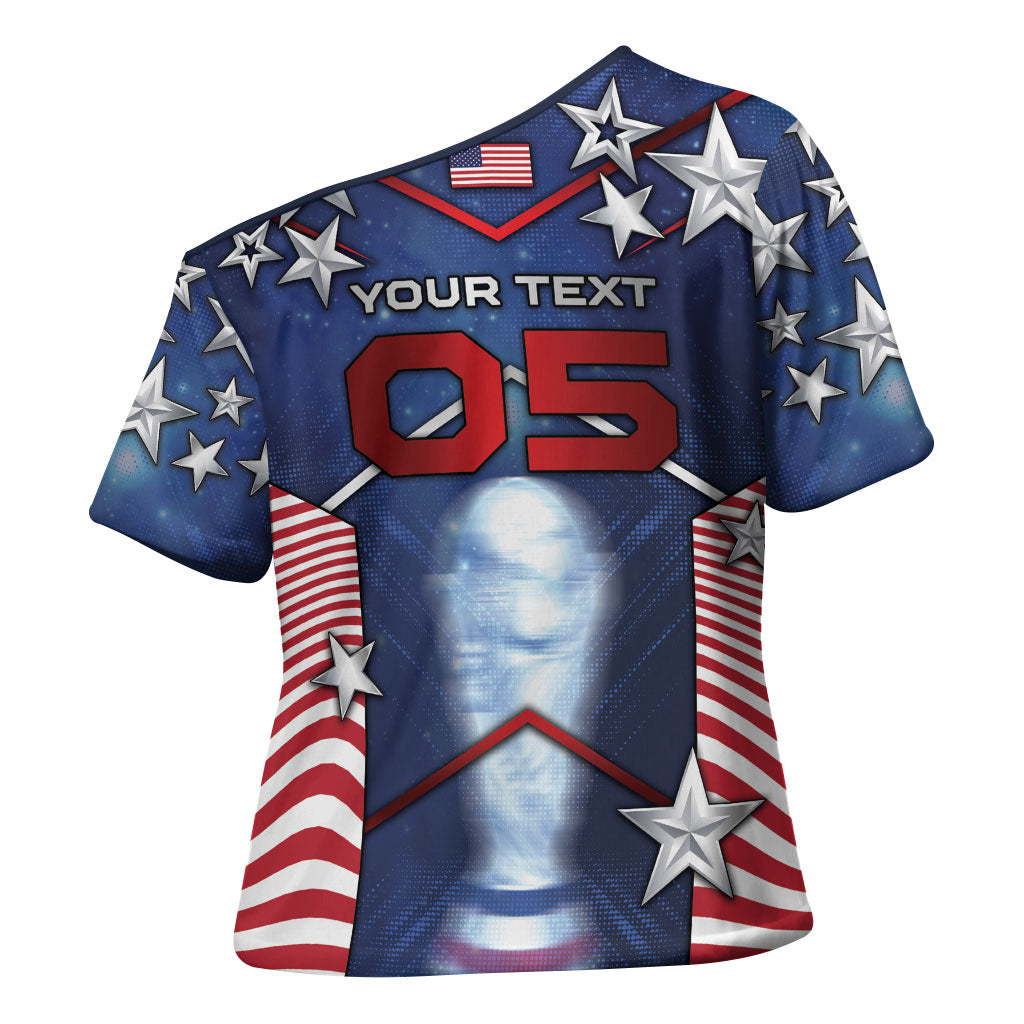 Custom United States Soccer Cross Shoulder Shirt American Flag Stars Trophy