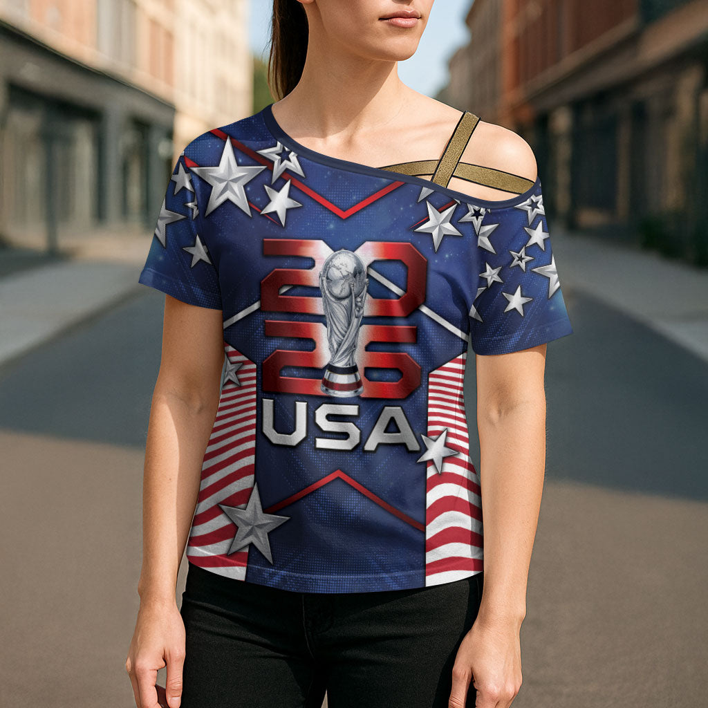 Custom United States Soccer Cross Shoulder Shirt American Flag Stars Trophy