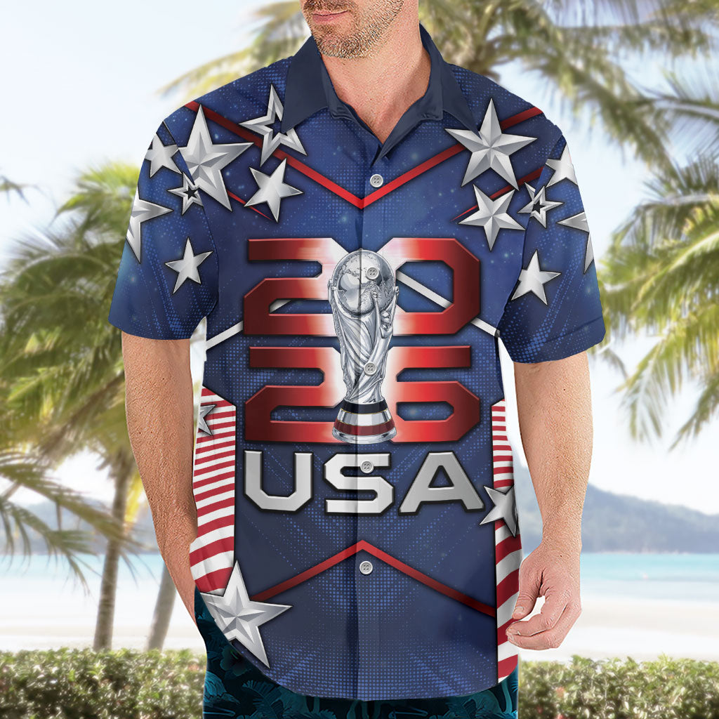 Custom United States Soccer Hawaiian Shirt American Flag Stars Trophy