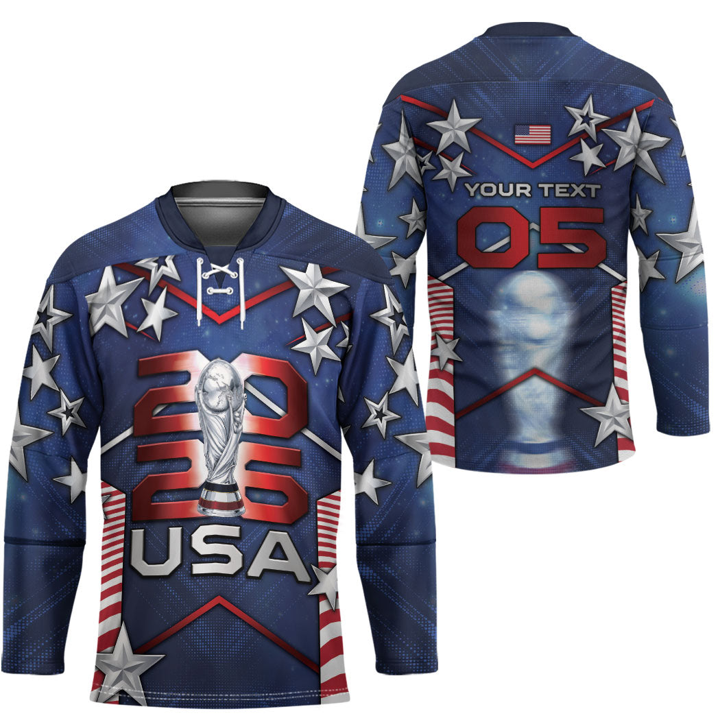 Custom United States Soccer Hockey Jersey American Flag Stars Trophy