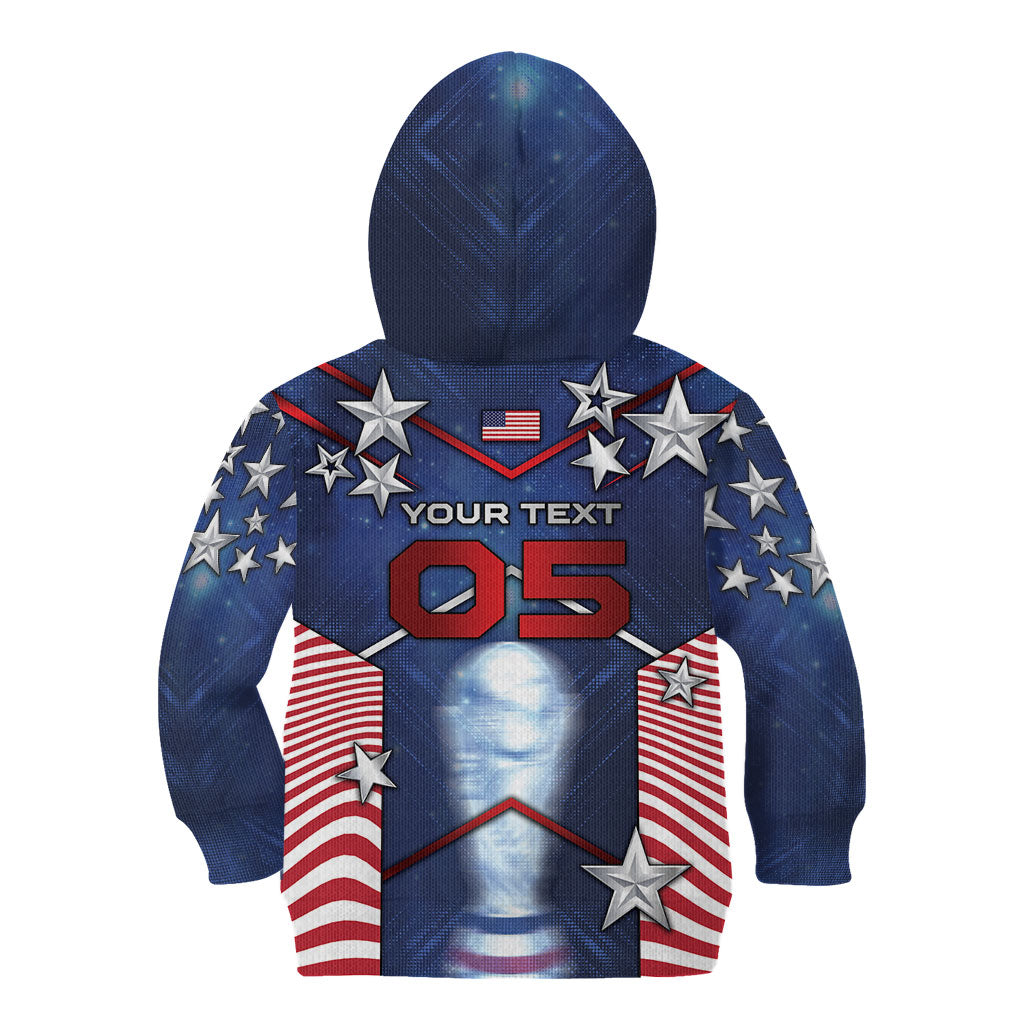 Custom United States Soccer Kid Hoodie American Flag Stars Trophy