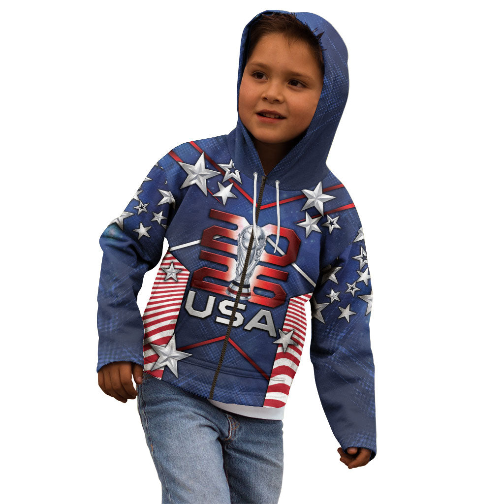 Custom United States Soccer Kid Hoodie American Flag Stars Trophy