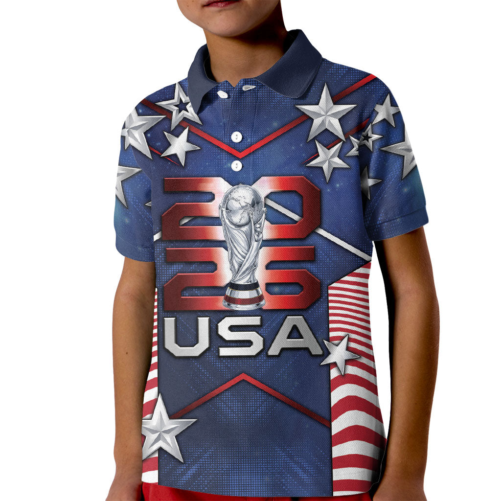 Custom United States Soccer Kid Polo Shirt American Flag Stars Trophy