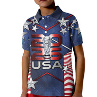 Custom United States Soccer Kid Polo Shirt American Flag Stars Trophy