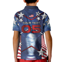 Custom United States Soccer Kid Polo Shirt American Flag Stars Trophy