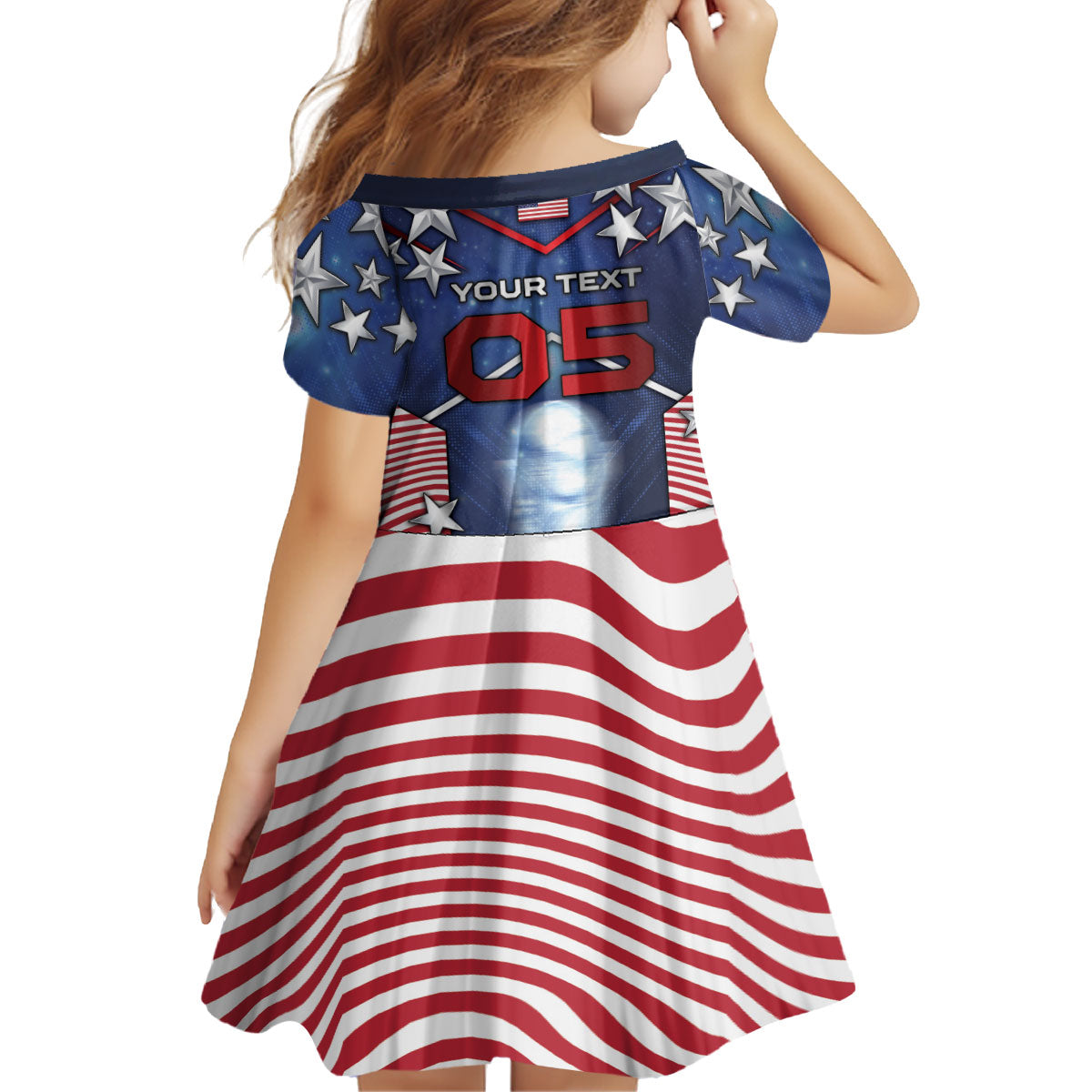 Custom United States Soccer Kid Short Sleeve Dress American Flag Stars Trophy