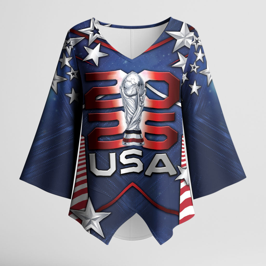 Custom United States Soccer Kimono Sleeve Blouse American Flag Stars Trophy