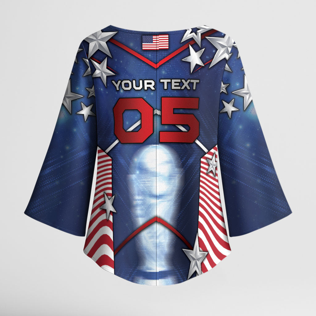 Custom United States Soccer Kimono Sleeve Blouse American Flag Stars Trophy