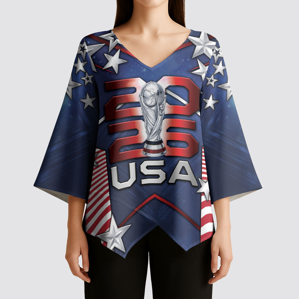 Custom United States Soccer Kimono Sleeve Blouse American Flag Stars Trophy