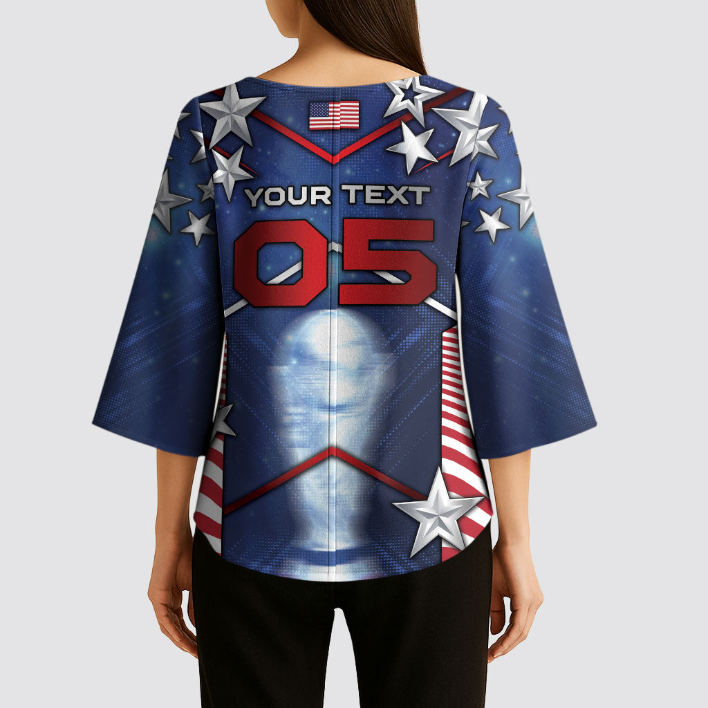 Custom United States Soccer Kimono Sleeve Blouse American Flag Stars Trophy