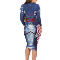 Custom United States Soccer Long Sleeve Bodycon Dress American Flag Stars Trophy