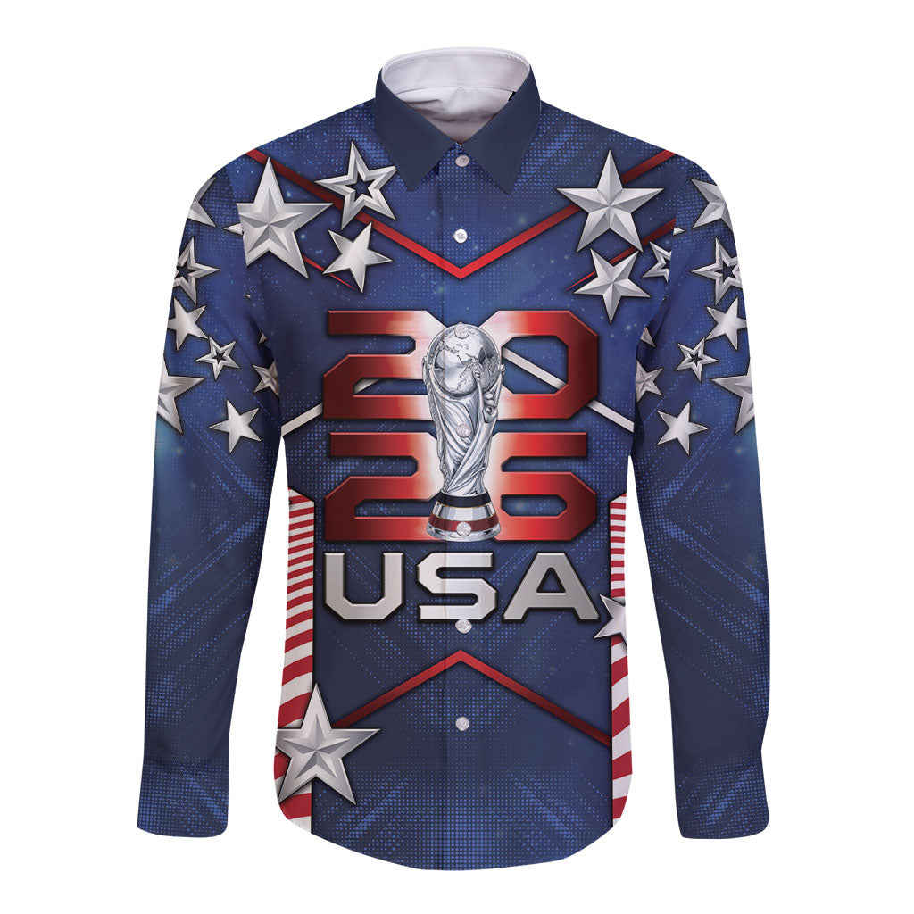 Custom United States Soccer Long Sleeve Button Shirt American Flag Stars Trophy