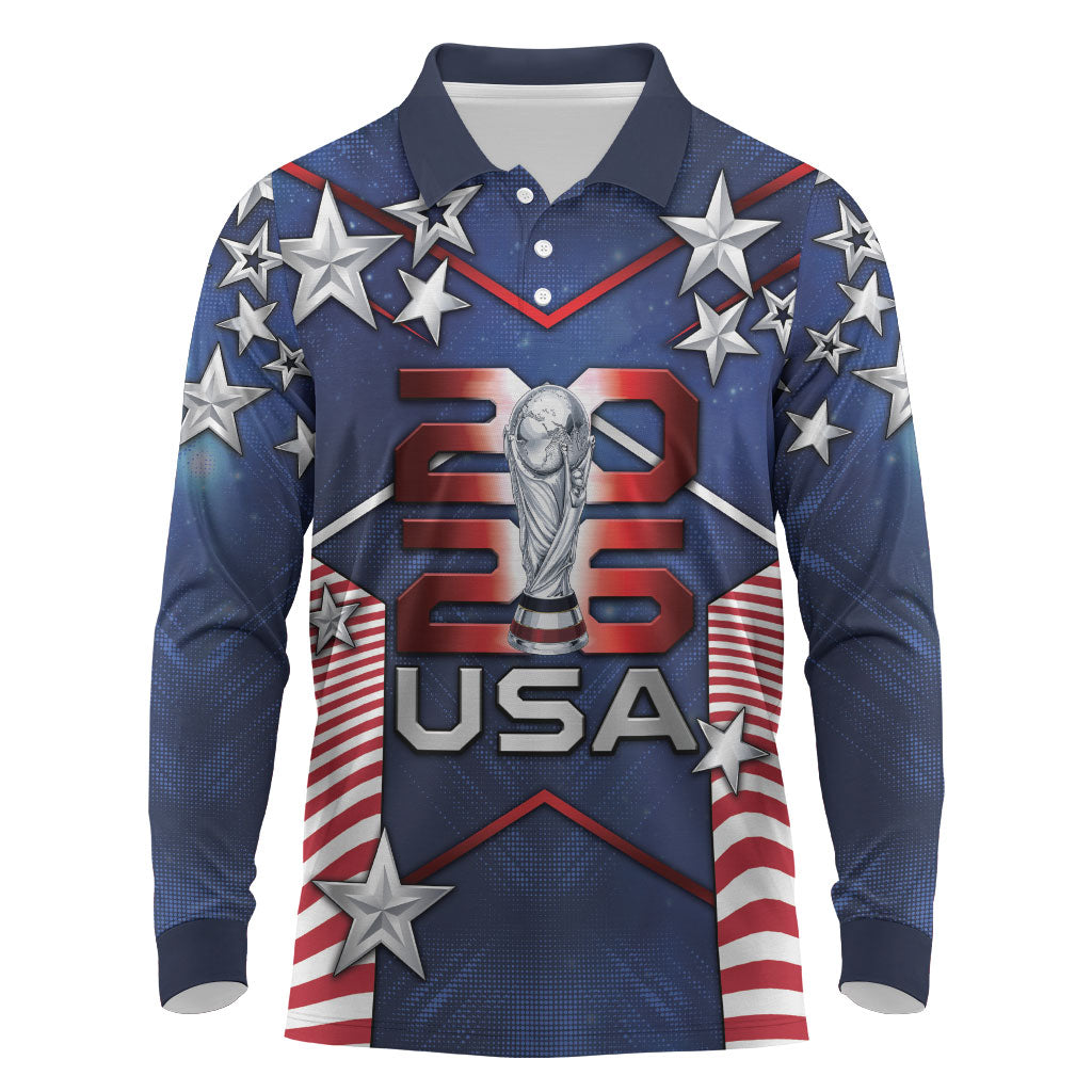Custom United States Soccer Long Sleeve Polo Shirt American Flag Stars Trophy