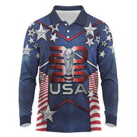 Custom United States Soccer Long Sleeve Polo Shirt American Flag Stars Trophy