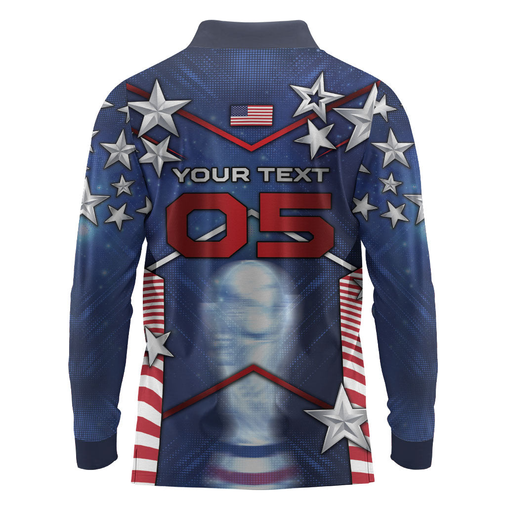 Custom United States Soccer Long Sleeve Polo Shirt American Flag Stars Trophy