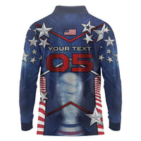 Custom United States Soccer Long Sleeve Polo Shirt American Flag Stars Trophy