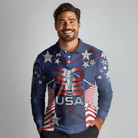 Custom United States Soccer Long Sleeve Polo Shirt American Flag Stars Trophy