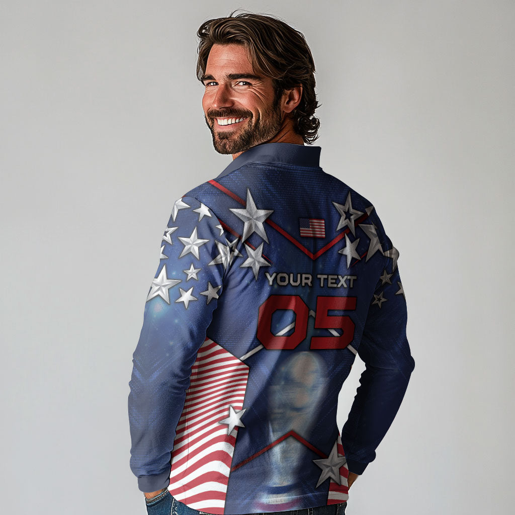 Custom United States Soccer Long Sleeve Polo Shirt American Flag Stars Trophy